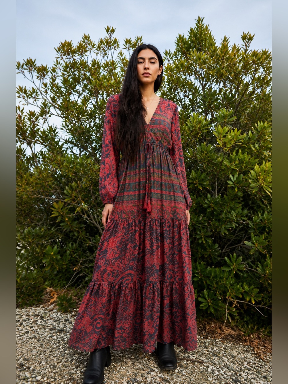 Karma Highway boho v neck long sleeve maxi dress ONE SIZE
